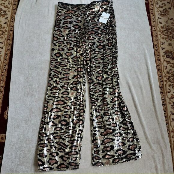 SHOW ME YOUR MUMU WOMEN'S CHEETAH SEQUIN GRETTA FLARE PANTS Size XXL NWT - Picture 2 of 10